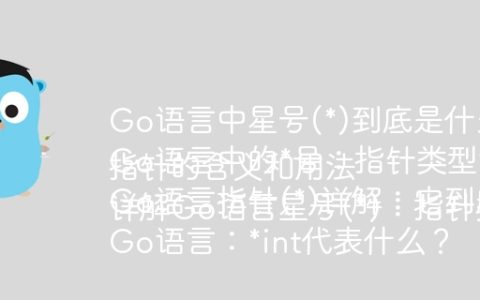 Go语言中星号(*)到底是什么意思？
Go语言中的*号：指针类型详解
Go语言指针(*)详解：它到底代表什么？
Go语言：*int代表什么？指针的含义和用法
详解Go语言星号(*)：指针类型及其用法