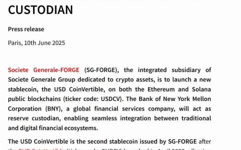 Societe Generale推出了USD固定的StableCoin USD共同动物（USDCV）