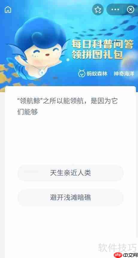 领航鲸为什么能领航?神奇海洋9月21日答案解析