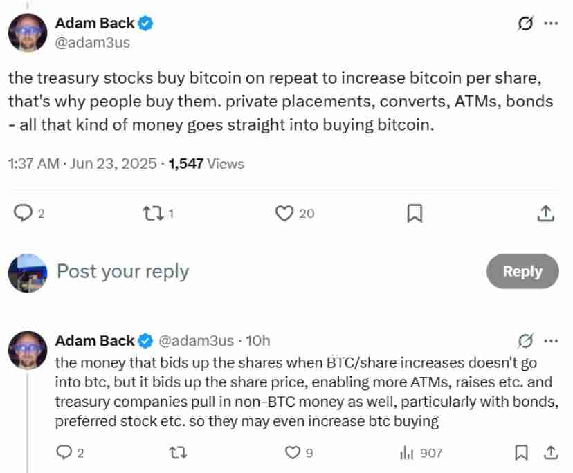Adam Back认为:比特币(BTC)财库趋势成为加密投机者的新山寨季