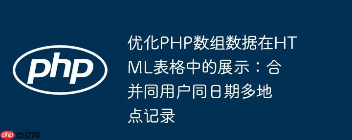 优化PHP数组数据在HTML表格中的展示:合并同用户同日期多地点记录
