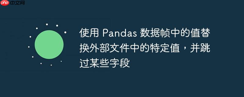 使用 pandas 数据帧中的值替换外部文件中的特定值,并跳过某些字段