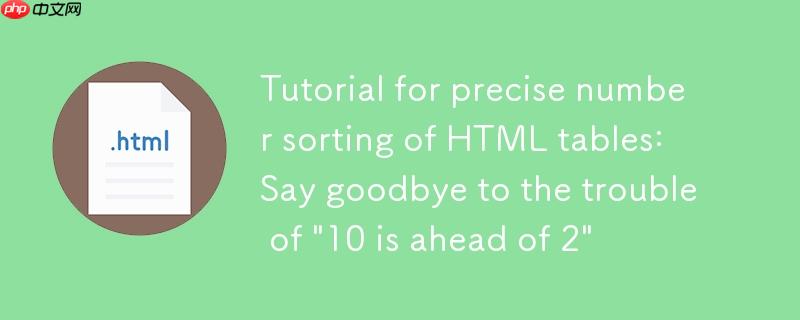 HTML 表格精确数字排序教程:告别“10排在2前”的困扰