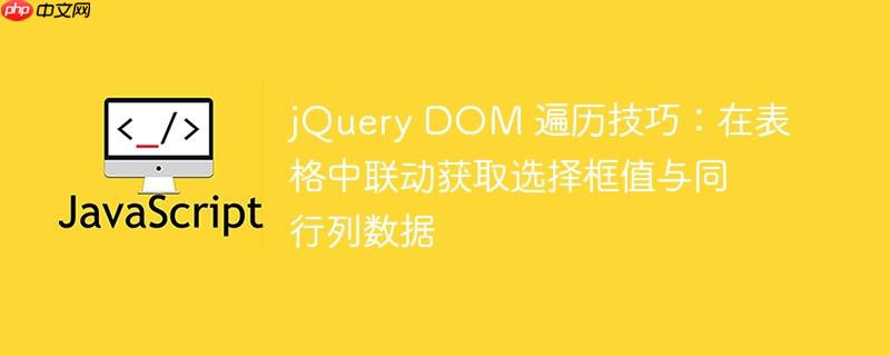 jQuery DOM 遍历技巧:在表格中联动获取选择框值与同行列数据