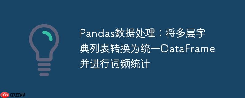 pandas数据处理:将多层字典列表转换为统一dataframe并进行词频统计