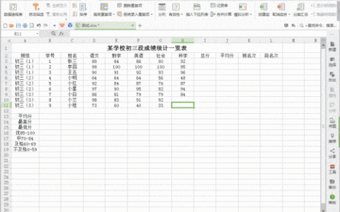 WPS统计学生成绩人数