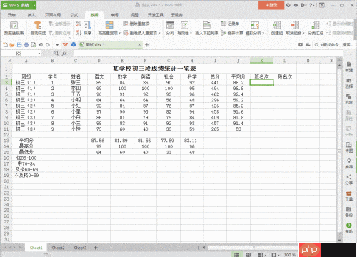 WPS统计学生成绩人数