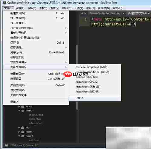Sublime设置UTF-8编码