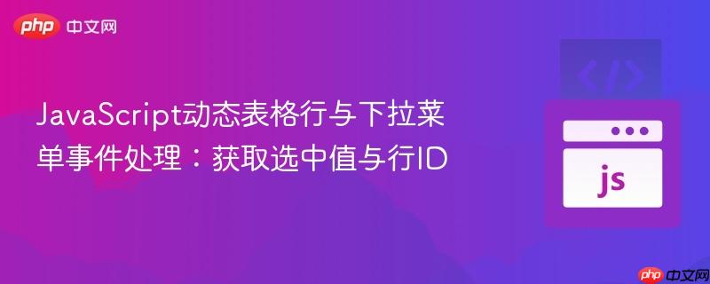 JavaScript动态表格行与下拉菜单事件处理:获取选中值与行ID