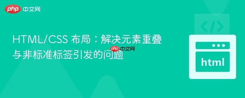 HTML/CSS 布局:解决元素重叠与非标准标签引发的问题