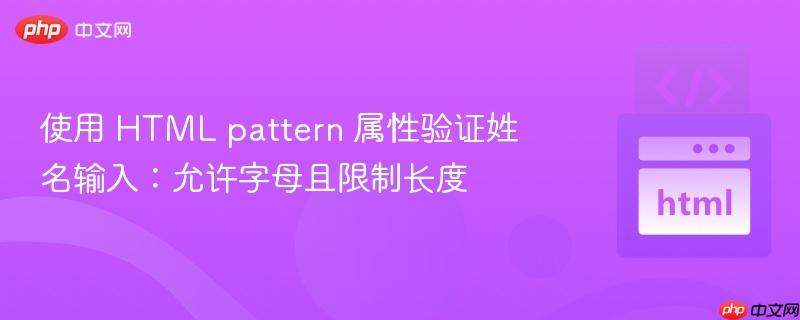 使用 html pattern 属性验证姓名输入：允许字母且限制长度