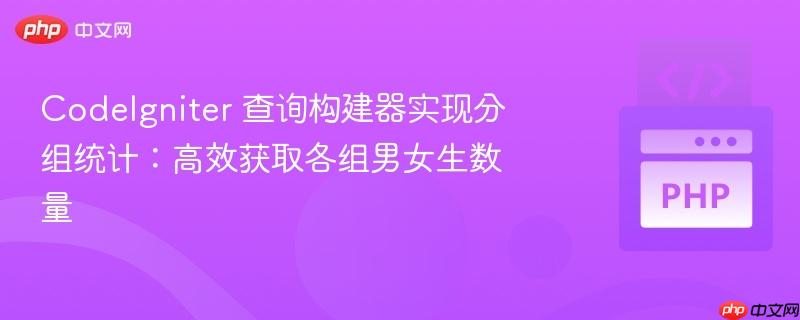 CodeIgniter 查询构建器实现分组统计:高效获取各组男女生数量