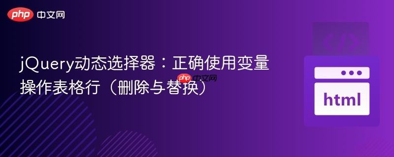 jQuery动态选择器:正确使用变量操作表格行(删除与替换)