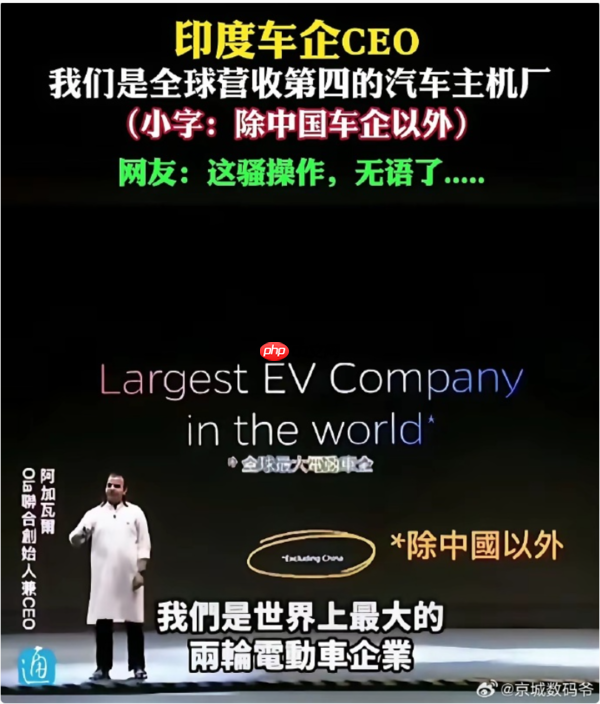 印度车企称印度是世界最大电动车国 小字备注除中国外
