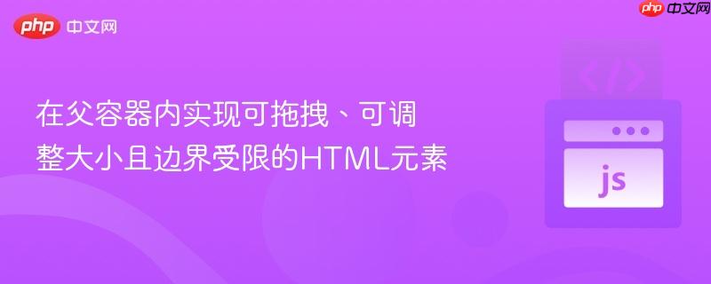 在父容器内实现可拖拽、可调整大小且边界受限的HTML元素
