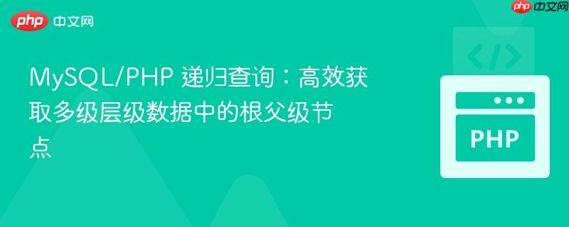 MySQL/PHP 递归查询：高效获取多级层级数据中的根父级节点